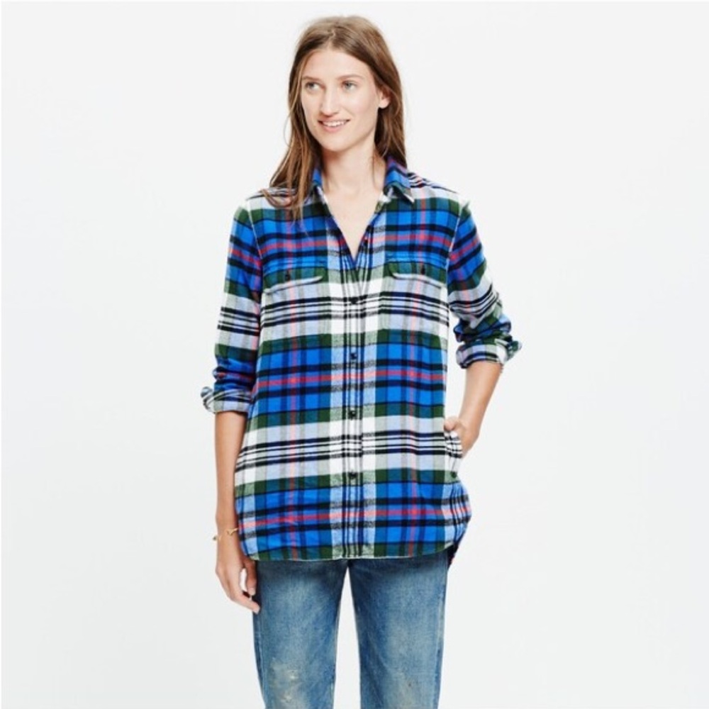 Madewell Blue and Green Plaid Button Down Shirt